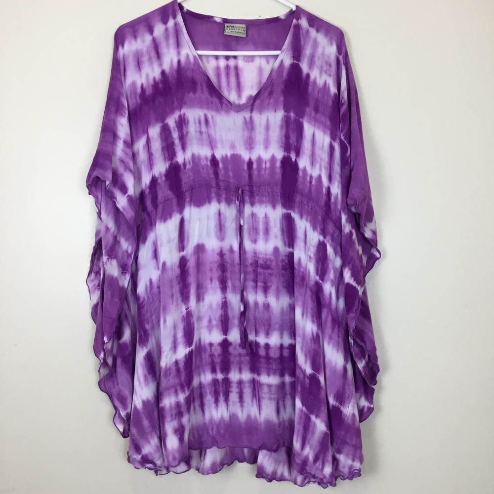 NaPua Collection Honolulu Cover Up Top Purple Tie Dye One Size
